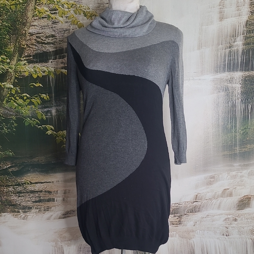 H & M Womens Medium Gray Black Cowl Neck Sweater Dress Long Sleeve